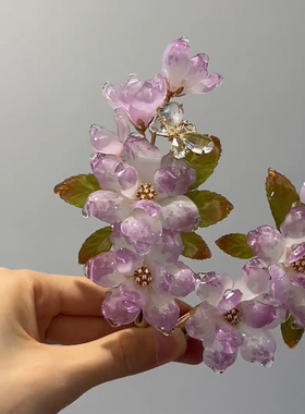 热缩制作小众精美头饰紫色海棠发夹古风汉服旗袍新中式发夹女士