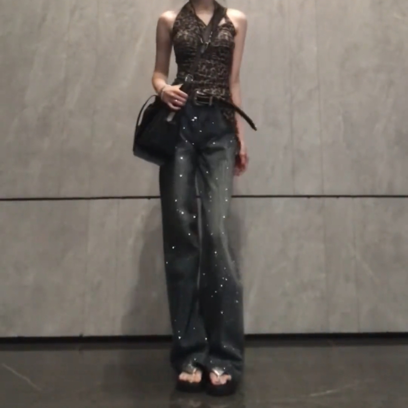 裤子女满钻烫钻牛仔裤女秋季新款2025小众设计感千禧辣妹