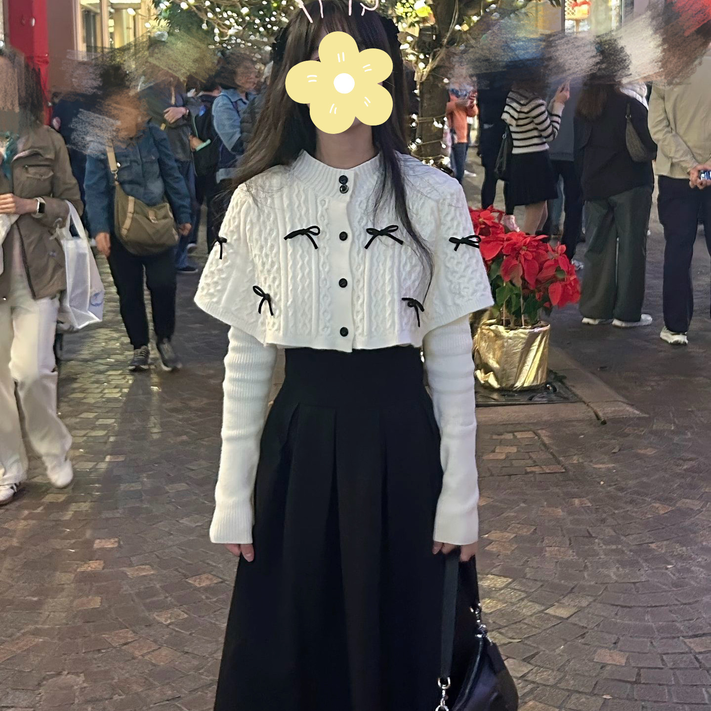 气质女士秋冬毛衣2025新款披肩针织斗篷针织衫蝴蝶结两件套名媛风