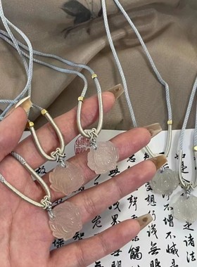 新中式国风莲花项链白玛瑙玉髓莲花吊坠项链平安锁项链小众