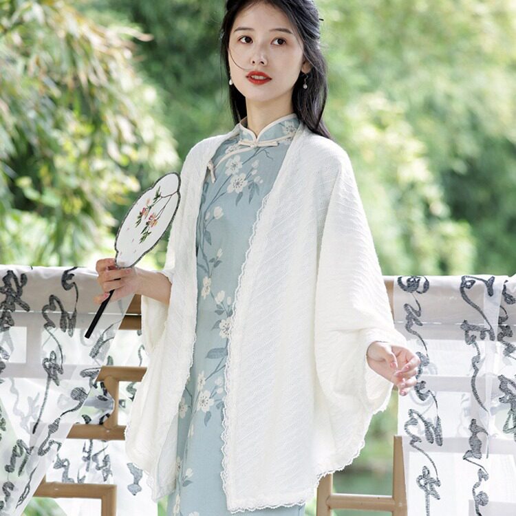 《春风》复古文艺春夏麻花薄款针织披肩百搭国风旗袍外披慵懒风女