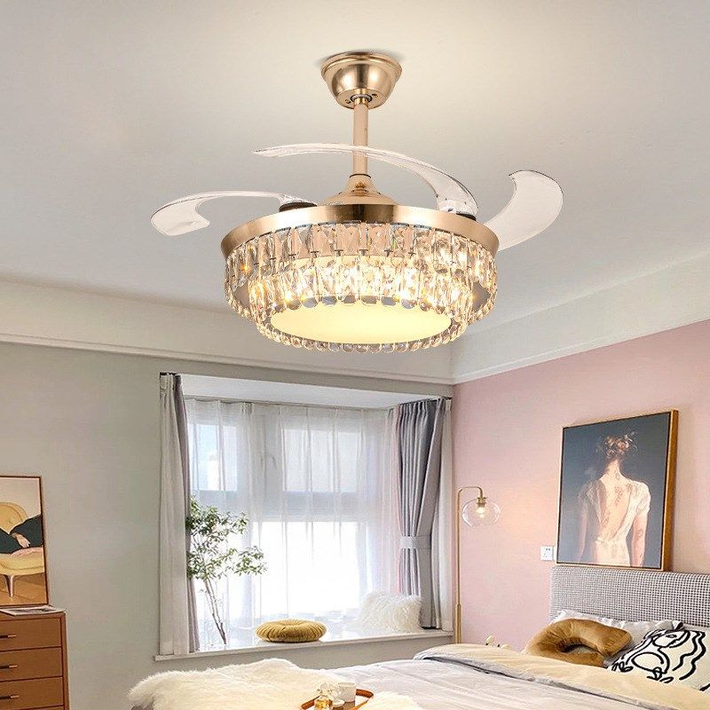 水晶风扇灯客厅灯家用餐厅书房隐形叶电扇带灯卧室灯变频静音灯具,家装灯饰光源,风扇灯,淘宝优惠券,粉丝福利购,淘宝优惠卷