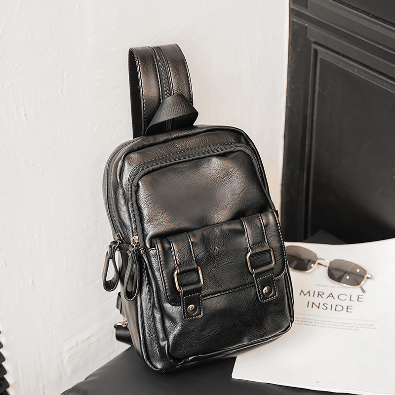 时尚新款小包青年胸前包 个性多功能男士皮质双肩包单肩包2021潮