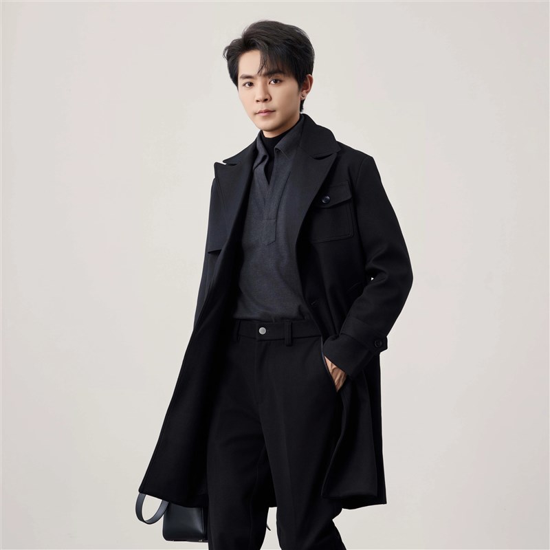 【润哥】秋冬新款中长款风衣男士 简约韩版纯色大衣百搭外套男757