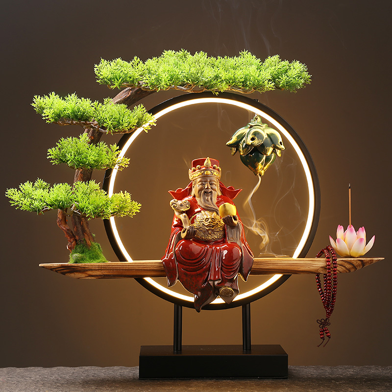陶瓷财神爷招财佛像文财神灯圈摆件装饰家用O供奉家居饰品开业送