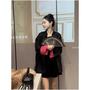 【折扣价】0262大量现货新中式女装高级感超O好看黑色国风丝绒盘