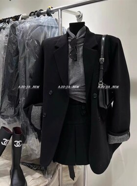 ADD韩版冬季新款气质显瘦大翻领设计感毛呢西Q装外套小个子西服女