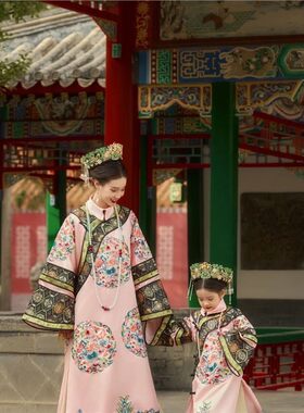 故宫儿童古装吉服满族民族特色礼服公主清朝宫廷氅衣旗装演出服