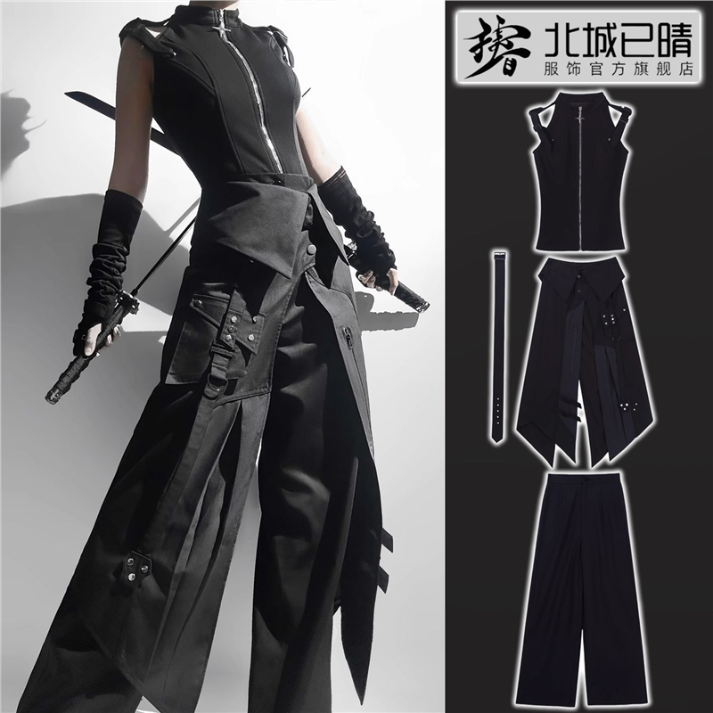 黑武士夜刃复古暗黑哥特上衣围裙裤子男女同款cos服