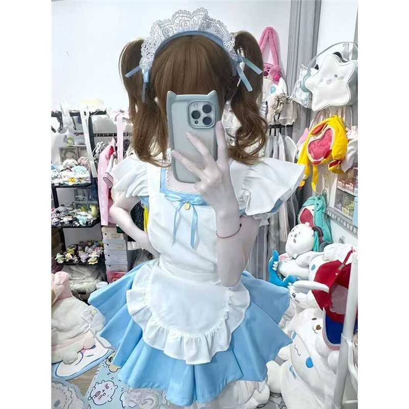 日本天使女仆装洛丽塔蓝色洋装可爱猫咪二次元动漫cos服