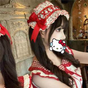 lolita草莓蛋糕蕾丝红色发带头饰可爱女仆蝴蝶结洛丽塔樱桃发饰