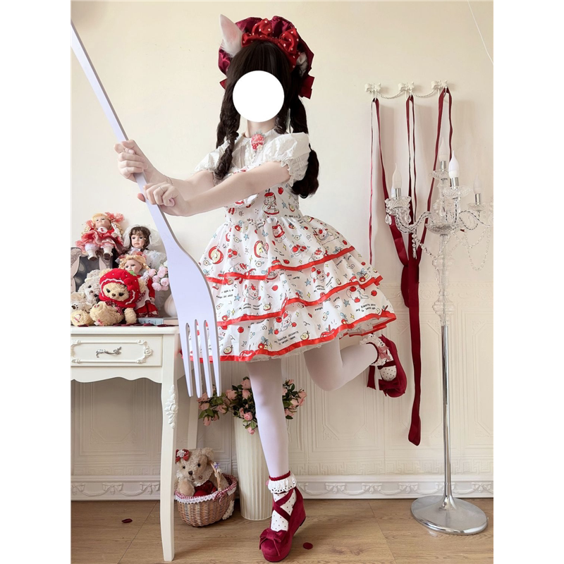 草莓爱丽丝洛丽塔连衣裙苹果狗狗三段裙裙子Lolita 学生jsk连衣裙