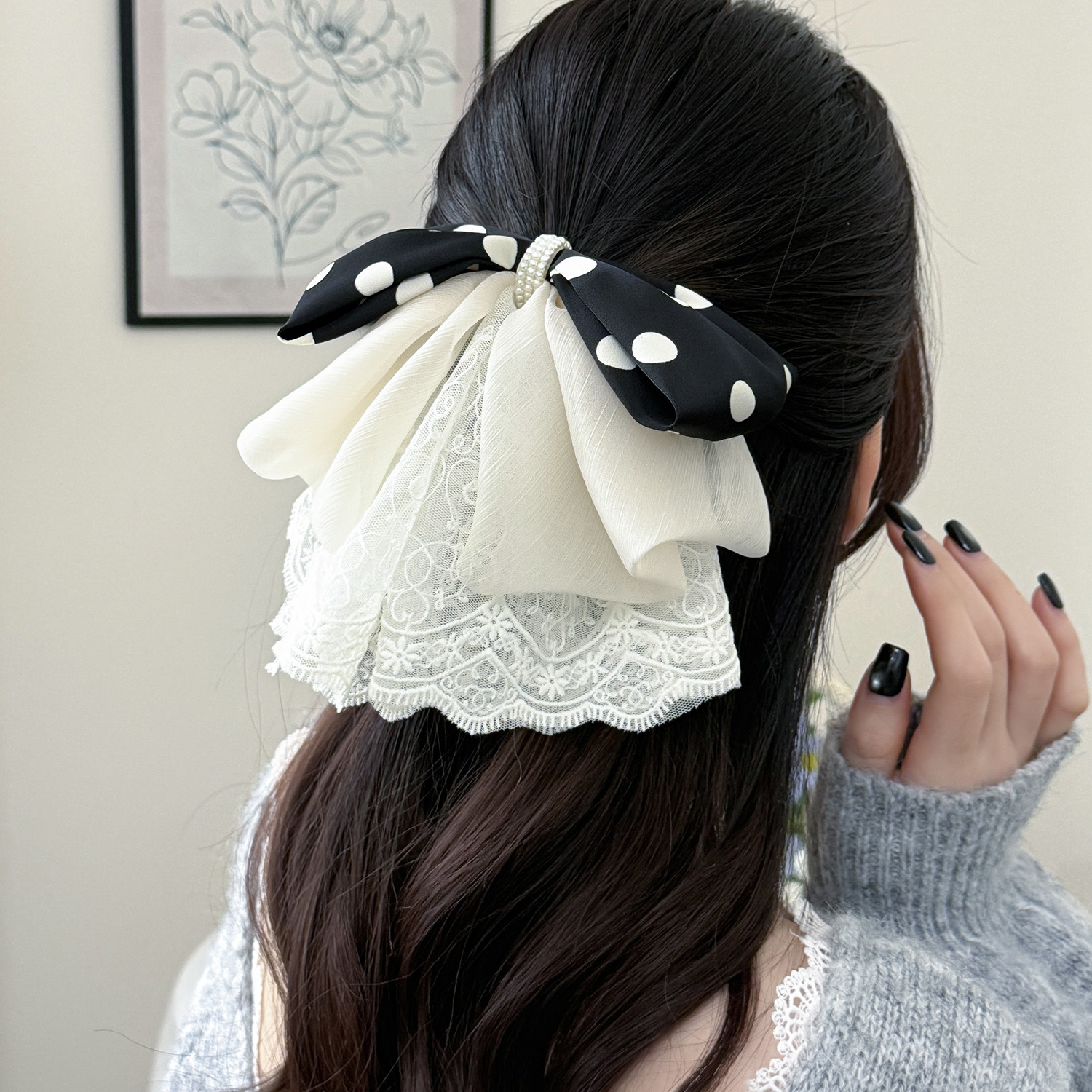 简约风甜美蕾丝网纱蝴蝶结抓夹女新款日常百搭缎面波点轻奢马尾夹,饰品/流行首饰/时尚饰品新,发饰,淘宝优惠券,粉丝福利购,淘宝优惠卷
