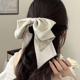 优雅褶皱感细闪飘带蝴蝶结马尾夹法式精致百搭抓夹轻奢氛围感发夹