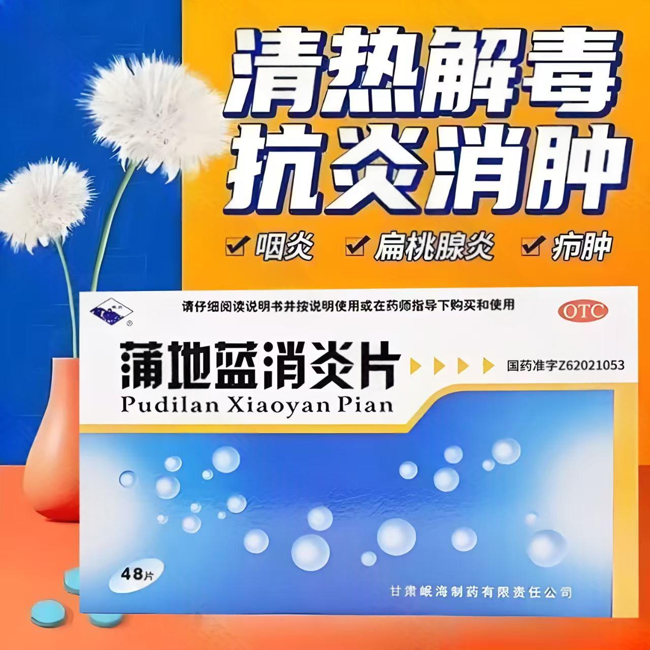 喉咙痛扁桃体炎 疖肿红肿发炎 清热抗炎消肿岷州蒲地蓝消炎片48片