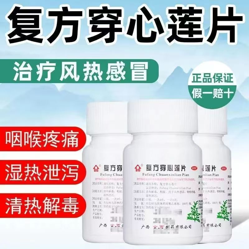 风热感冒咽喉肿痛 湿热 清热解毒利湿消炎 金页复方穿心莲片100片