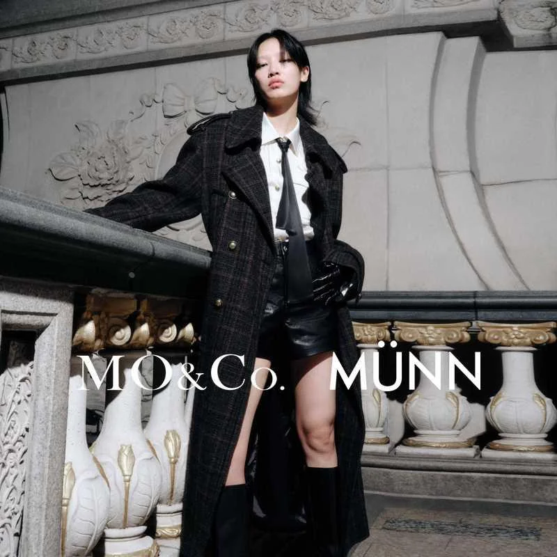 MO&Co.MUNN设计师联名宽羊松格纹毛毛呢大衣新品