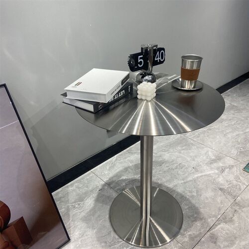 简约工业风咖啡桌网红奶茶店铁艺小F圆桌子创意现代不锈钢阳台茶