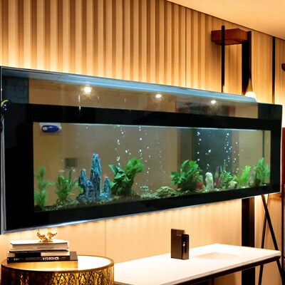 定制鱼缸柜面嵌入墙体屏风缸水族箱窄长超白玻璃缸溪流缸侧滤底滤
