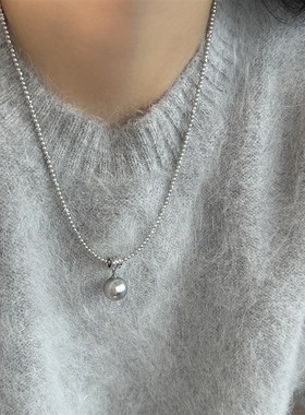 大米饰品】迷你小珍珠项链女轻奢小众高级感真多麻灰色吊坠毛衣链