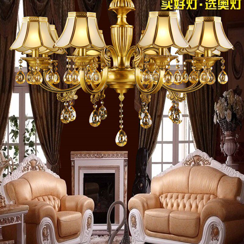 欧式全铜水晶吊灯客厅餐厅卧室灯具轻奢现代简约大气简欧铜艺灯饰