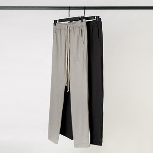 RO春夏正常档薄料纯棉针织休闲运动直筒百搭裤子黑灰绿男女情侣款