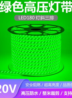 220V绿光led灯带三排180灯绿色光带条超高亮防水吊顶树林绿化工程