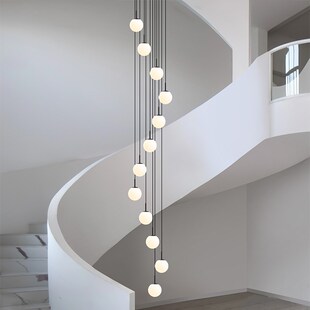 楼梯灯吊灯长线现代简约复式楼别墅魔F豆玻璃圆球旋转楼梯间吊线