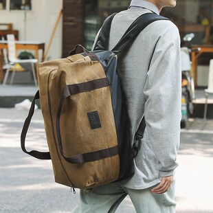 复古潮牌多功能旅行双肩包男大容量结实帆布手提行李收纳包健身包