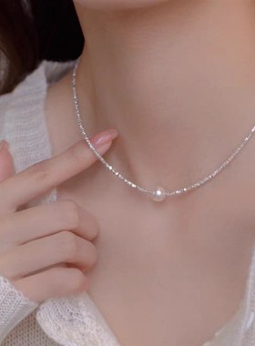 高品质碎银子珍珠项链女2024新款爆款轻奢小众锁骨链夏冷淡风颈链
