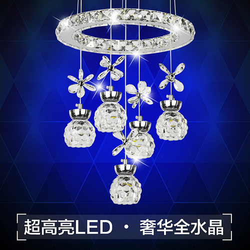 单色光 水晶圆led餐厅灯 鱼线吊灯饭厅三四五头现代简约吧台餐桌