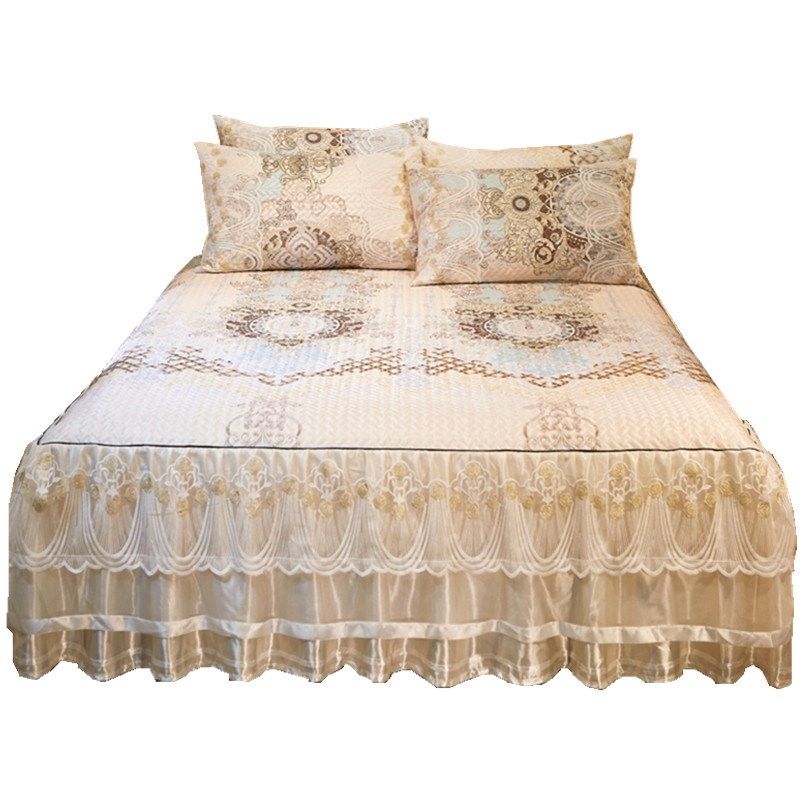 新款欧式蕾丝床裙冰丝席三件套y18米I加厚可折叠机洗凉席空调软,床上用品,冰丝席,淘宝优惠券,粉丝福利购,淘宝优惠卷