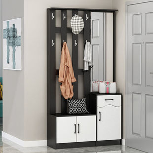 门口鞋柜挂衣架一体衣帽柜换鞋凳组合简约现代门厅客厅玄关隔断柜