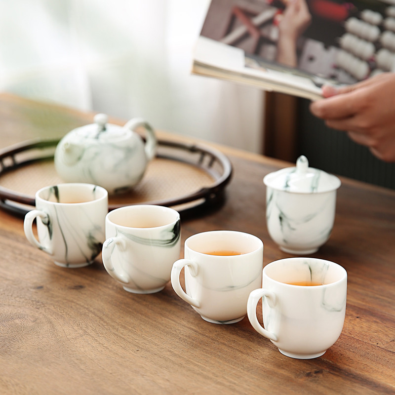 宋阁水墨风防烫小茶杯套装单个陶瓷主人杯带把茗杯带柄功夫茶杯
