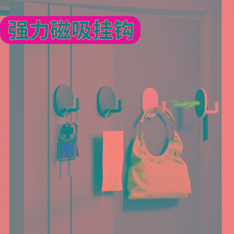磁吸帽子挂钩门后免钉钥匙收纳厨房免打孔强力磁铁冰箱痕挂架