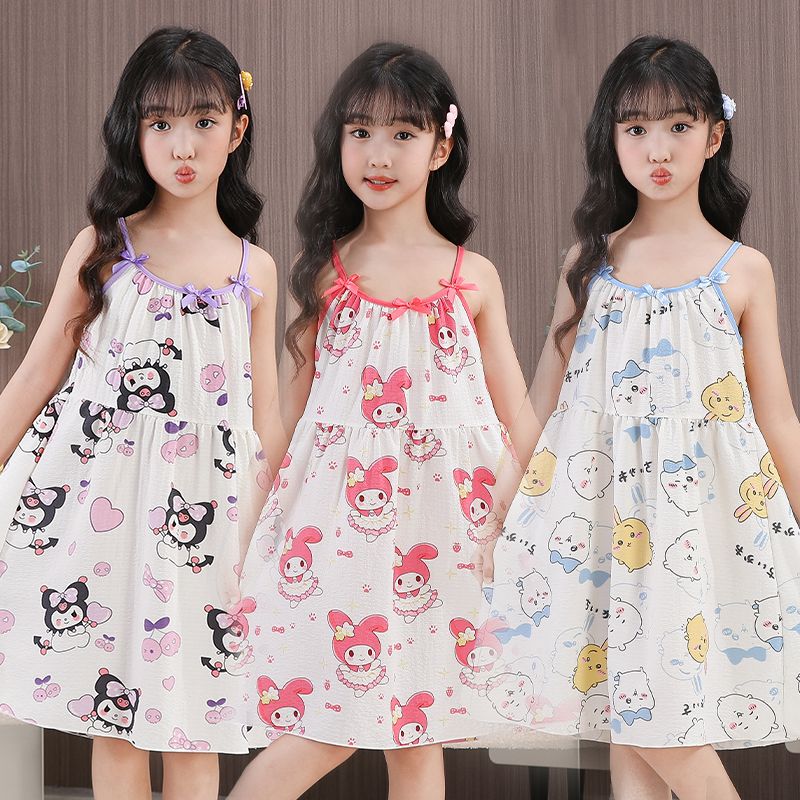 。新款夏季公主风美乐蒂中大童女童吊带睡裙宝宝库洛米家居服睡衣