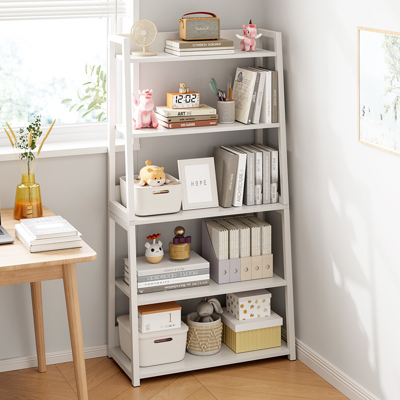 ins风书架置物架家用落地卧室多层储物架铁艺客厅靠墙梯形货架子