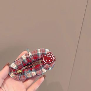 透风不透人窗帘格纹Kitty猫咪掰掰夹甜美可爱元气少女心刘海侧