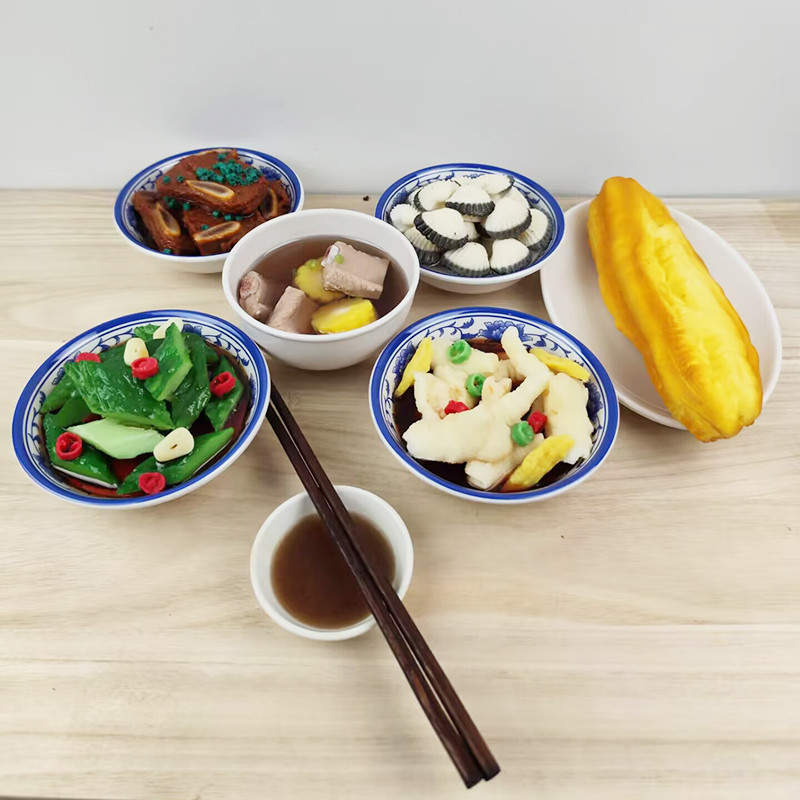 仿真食物模型青花瓷碗菜13cm口径肉食类模型饭店装饰酒店摆设道具