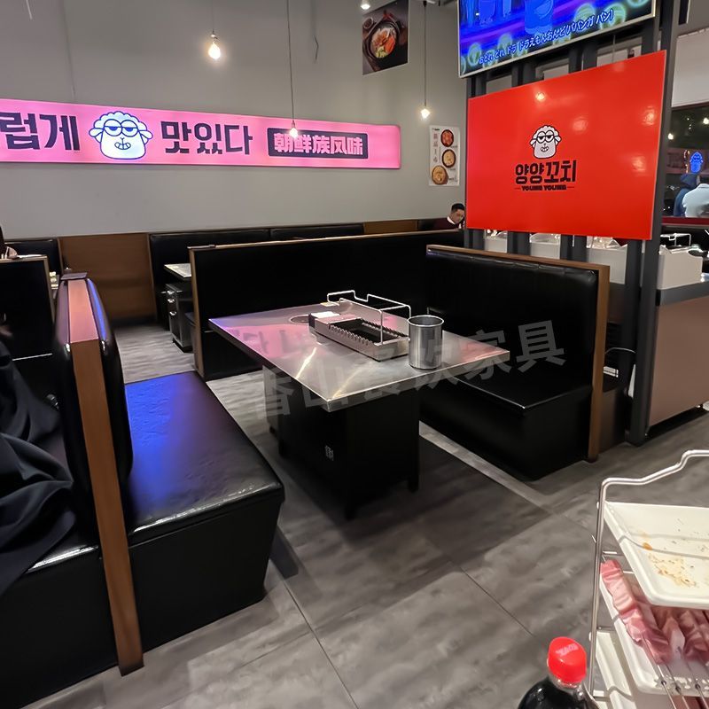 不锈钢自动旋转串桌商用无烟烧烤炉桌子一体电炭下排烟火锅烤肉桌