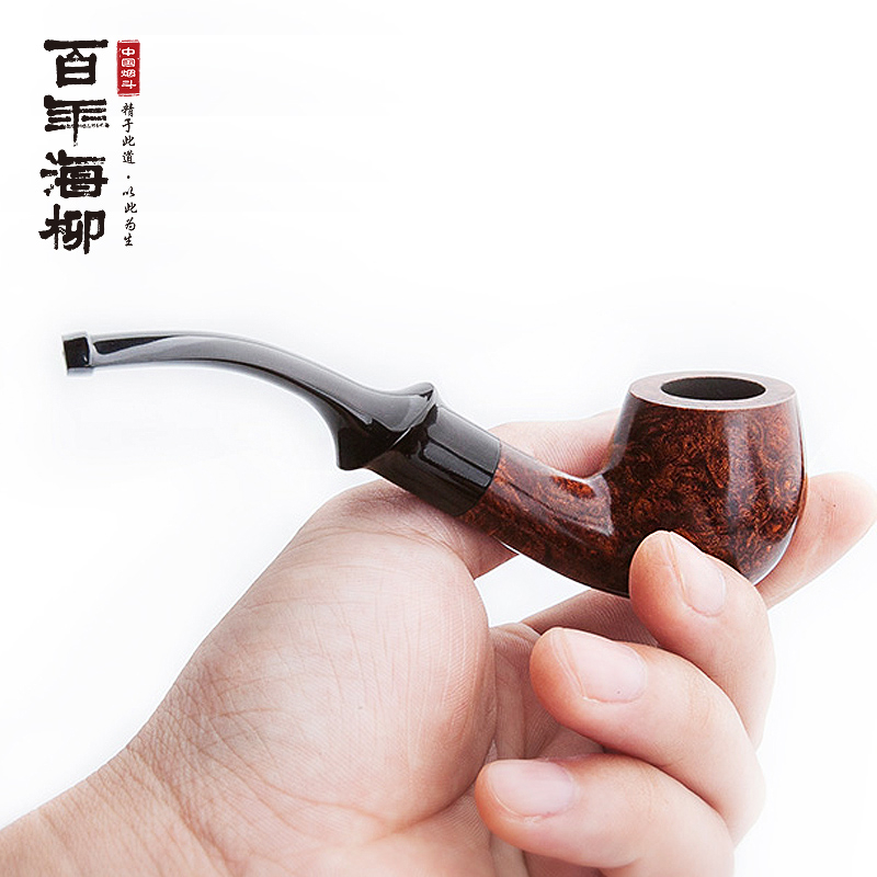 烟斗石楠木男士弯式实木小号烟斗老式经典烟斗原木漆旱烟斗NX10