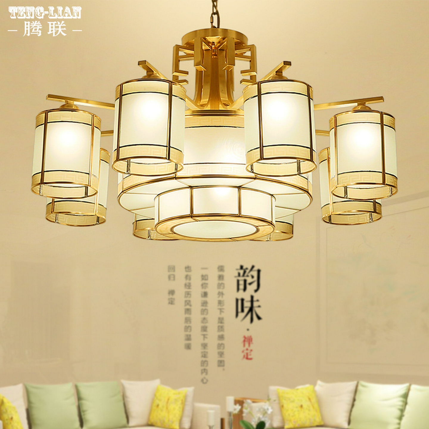 中式吊灯全铜客厅餐厅灯新中式纯铜卧室饭厅灯具别墅简约大厅灯饰