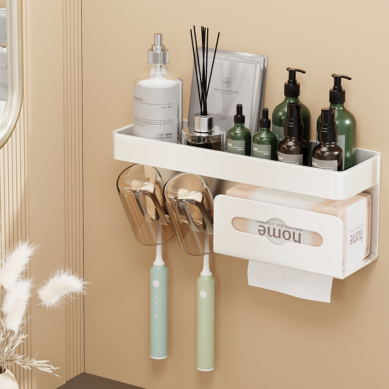 白色卫生间牙刷置物架免打孔漱口刷牙杯收纳壁挂电动牙刷架子