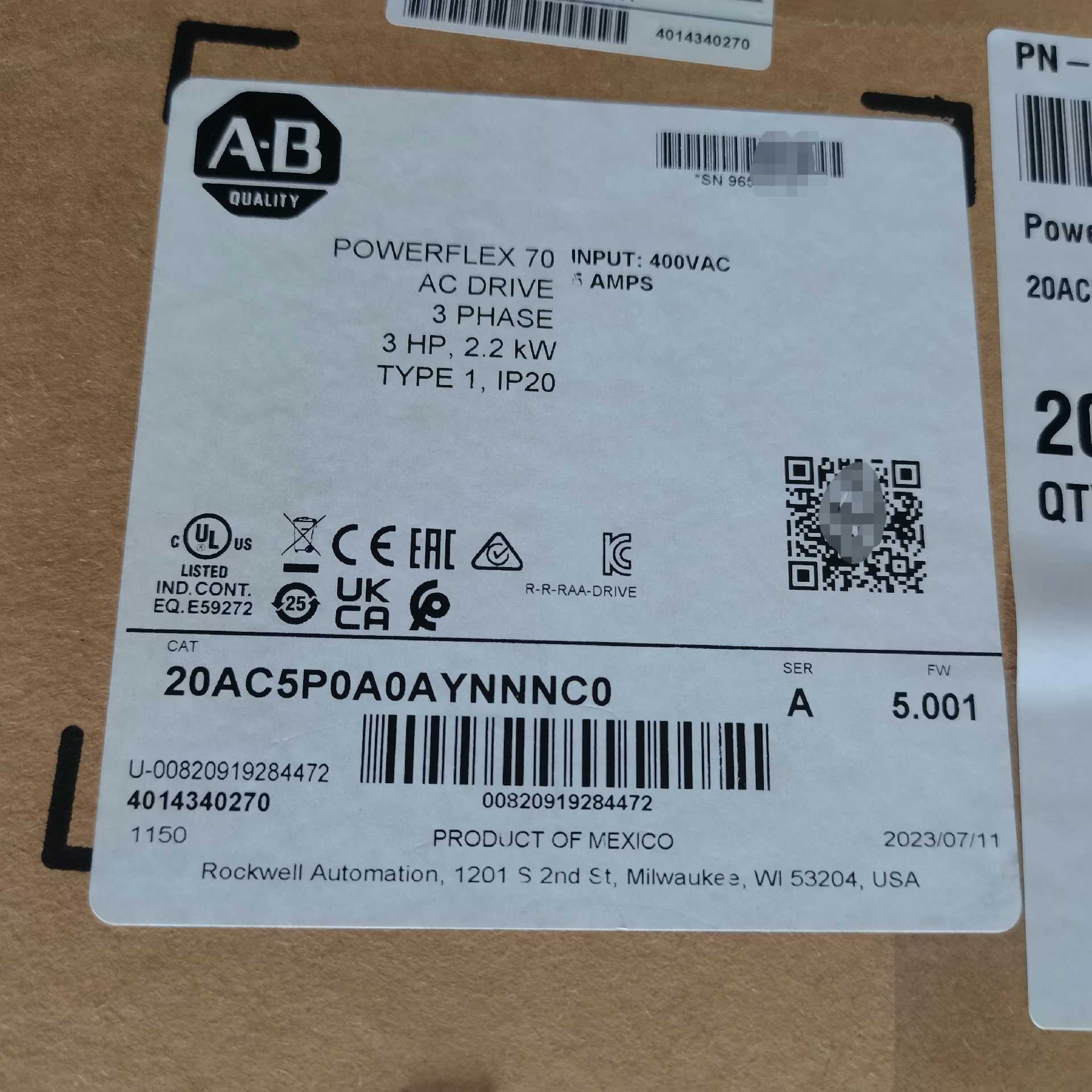 议~20AC5P0A0AYNNNC0，AB罗克韦尔变频器，全新原