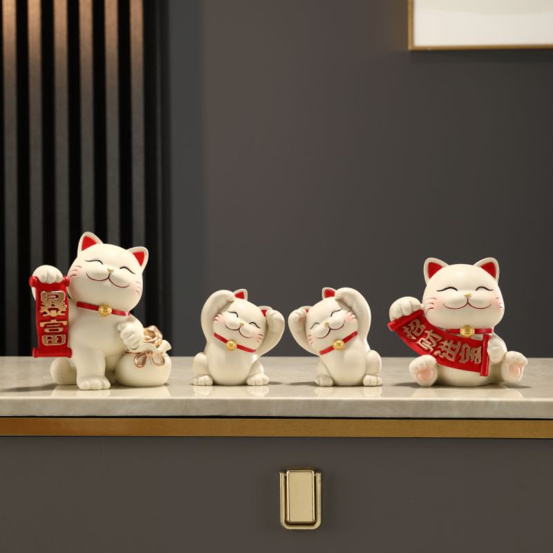 招财猫一家三四五口的摆件轻奢客厅电视柜酒柜玄关装饰乔迁