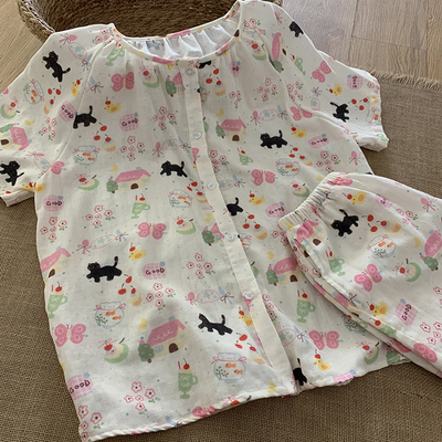 原创设计A类全棉双层纱睡衣套装