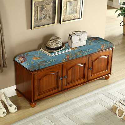 美式实木换鞋凳家用门口欧式穿鞋进门收纳鞋柜软包坐垫长沙发凳子