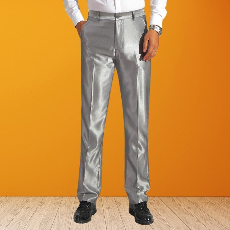 春夏丝光亮面男装裤子垂感修身直筒西裤高级感时尚休闲商务长裤
