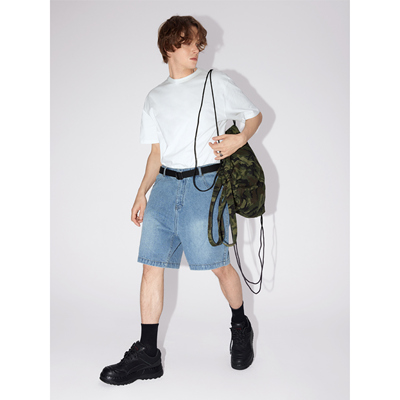 CMF酵素洗旧工装感夏季复古休闲百搭后袋绣花直筒宽松牛仔短裤男