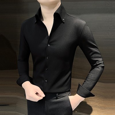 法式大尖领保暖白衬衫男士加绒加厚冬季2023新款秋冬男装长袖衬衣